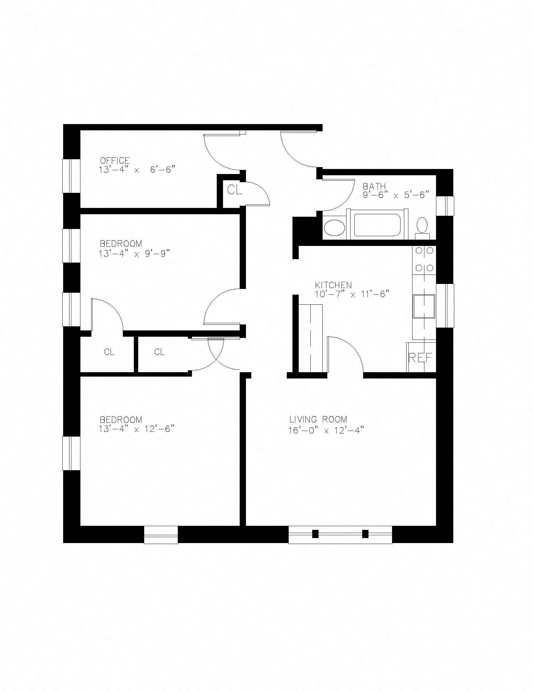 2 Bedroom 1 Bathroom with Den Floor Plan 12